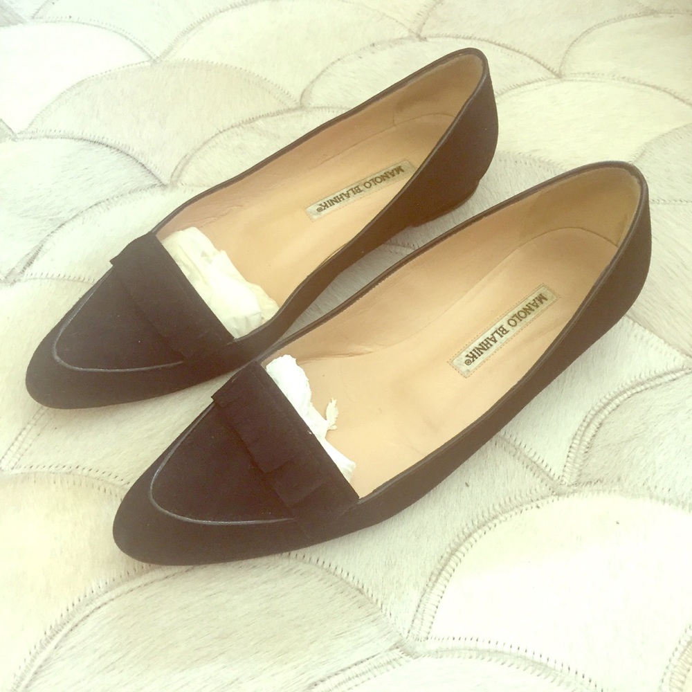 Black Suede Manolo Blahnik Fringe Flats